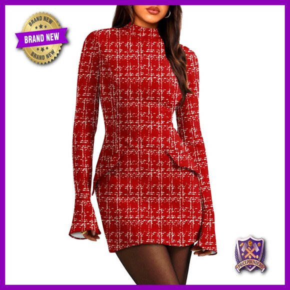 Dresses & Skirts - Long Sleeve Mock Neck Bodycon Mini Dress Elegant Party Club Wear Y2K Chic